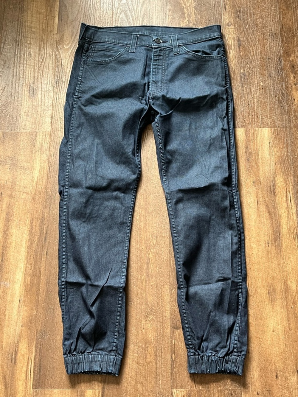 Levis 513 Slim Jeans Mens 34x32 Blue Dark Wash Tapered Cuffed Stretch Denim